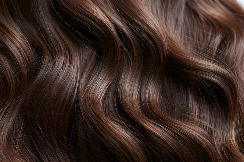 Close-up of flowing wavy brown hair with glossy texture