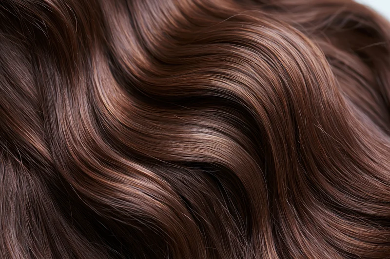 Close-up of flowing wavy brown hair with glossy texture