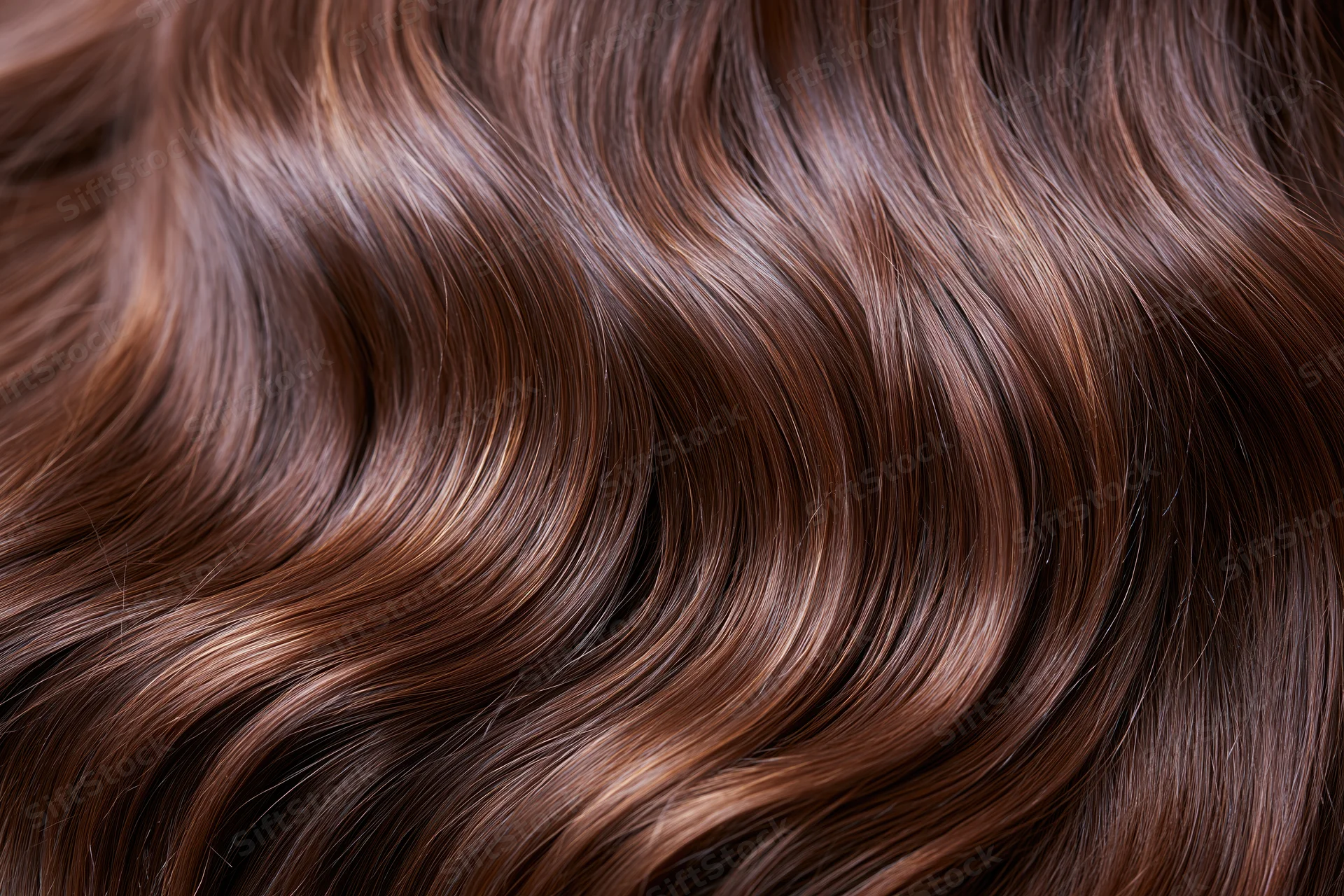 Close-up of flowing wavy brown hair filling the frame