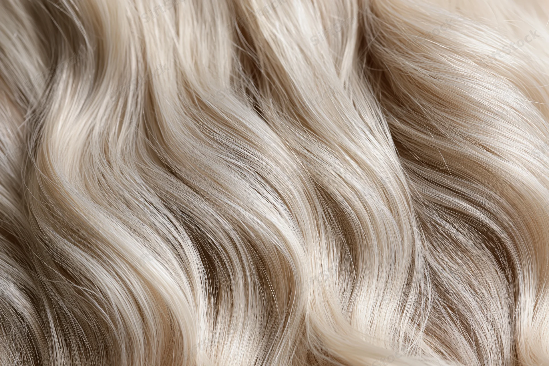 Close-up of platinum blonde wavy hair filling the frame