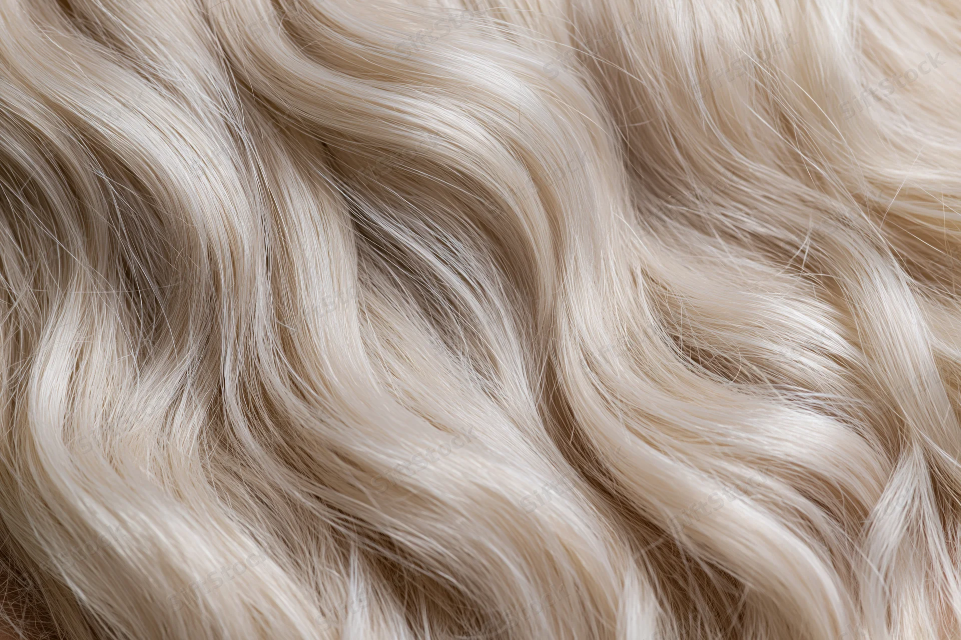 Close-up of platinum blonde wavy hair filling the frame