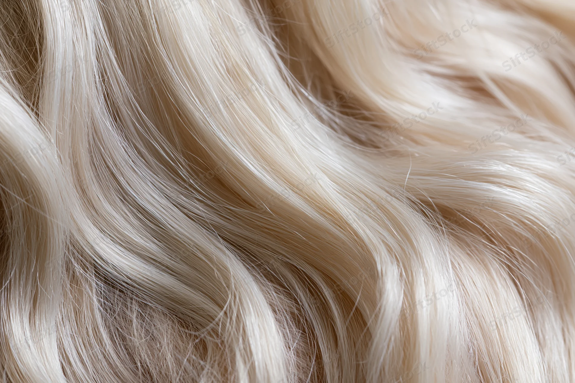 Close-up of platinum blonde wavy hair filling the frame