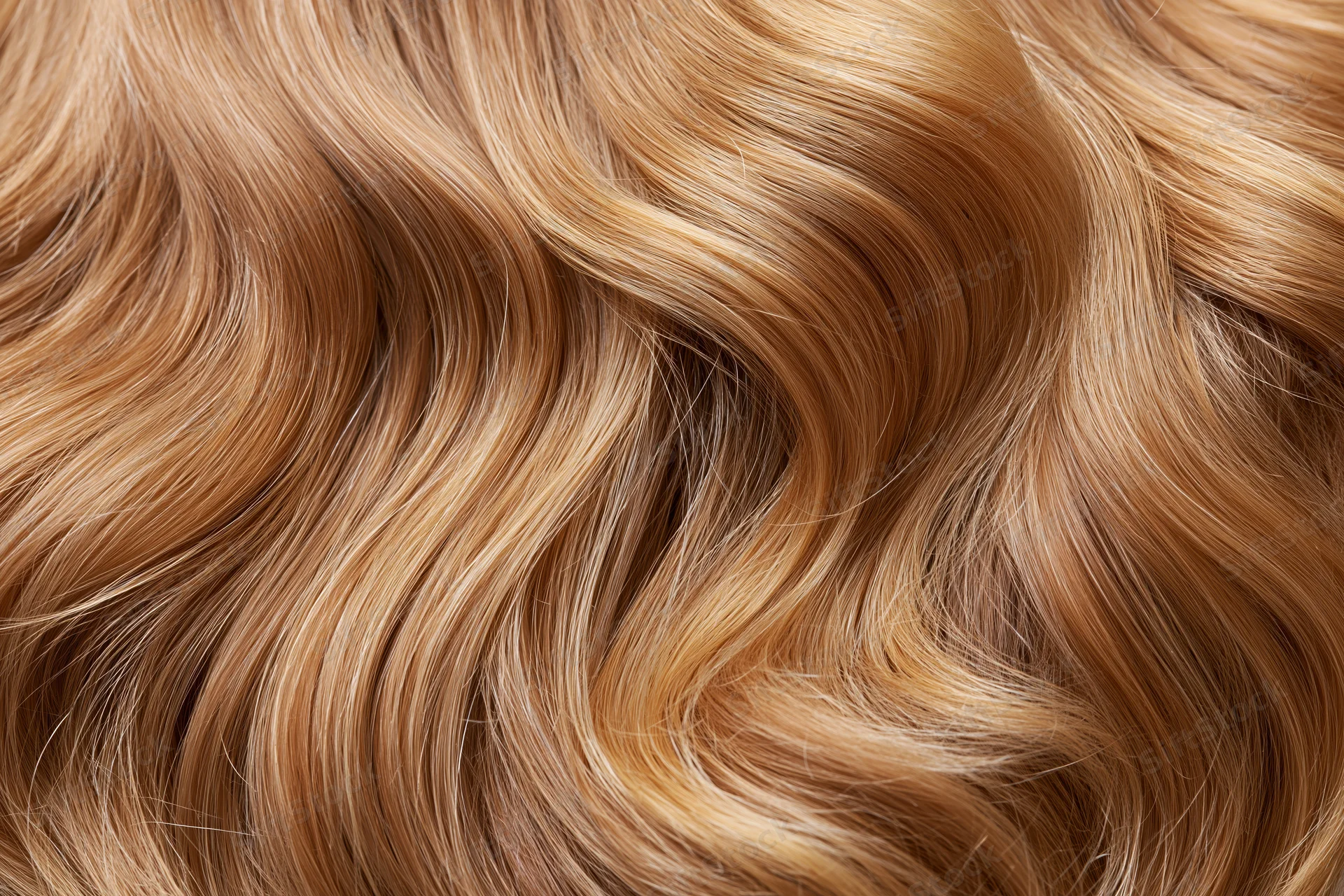 Close-up of wavy blonde hair filling the frame with natural texture and shine