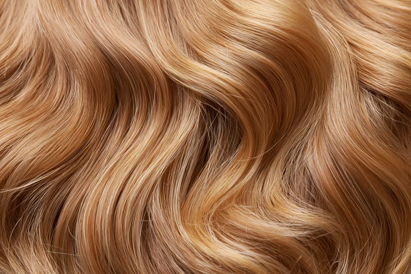 Close-up of wavy blonde hair filling the frame with natural texture and shine