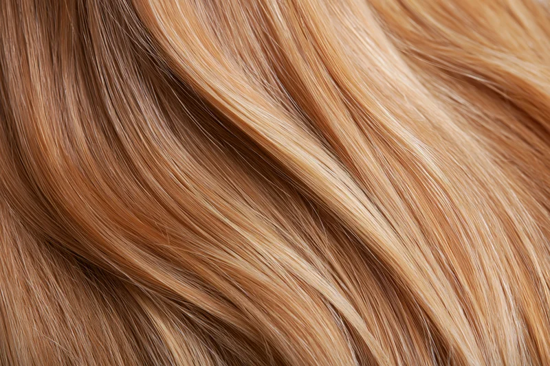 Close-up of straight honey-blonde human hair showing texture and shine