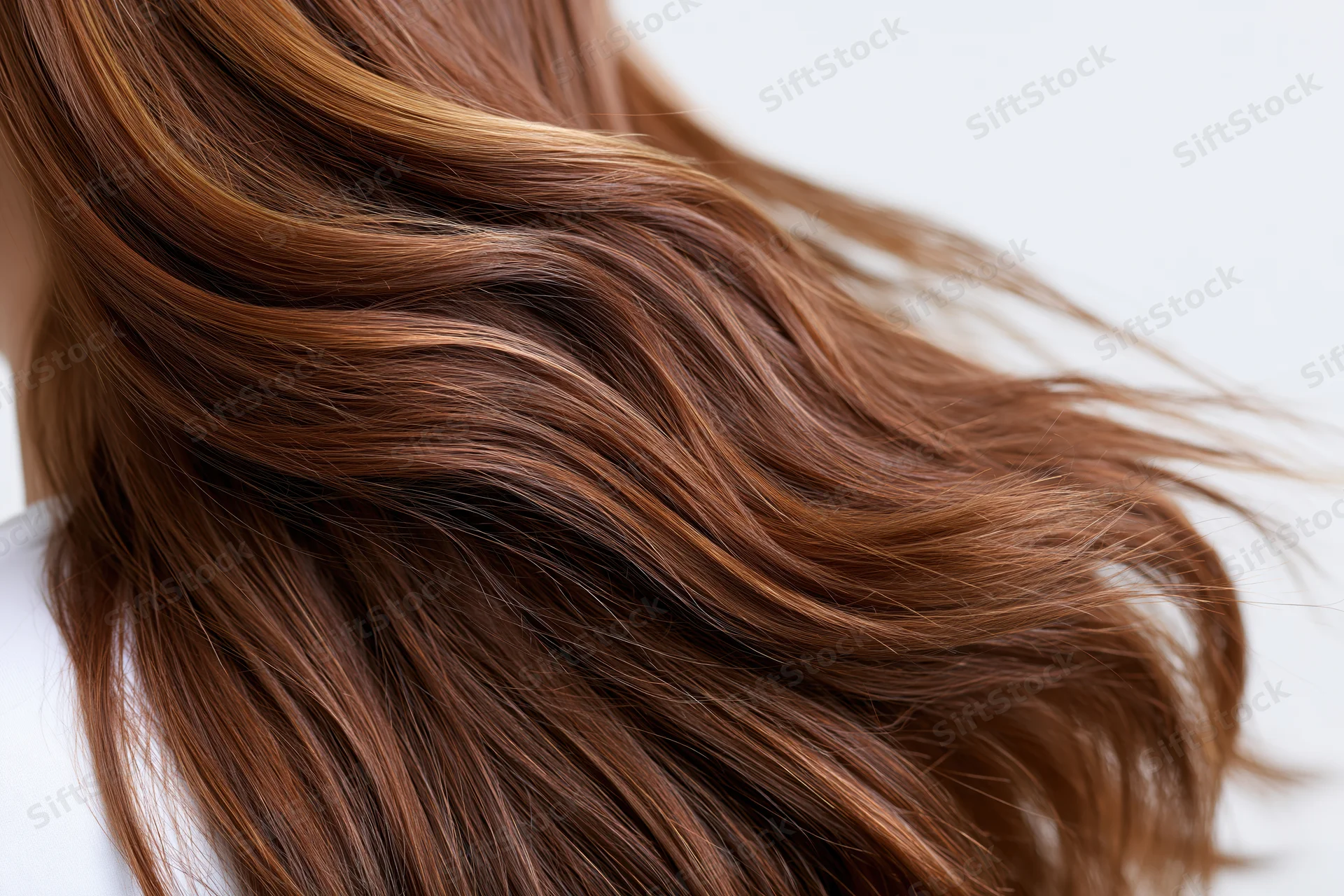 Close-up of flowing long brown hair with loose waves in motion