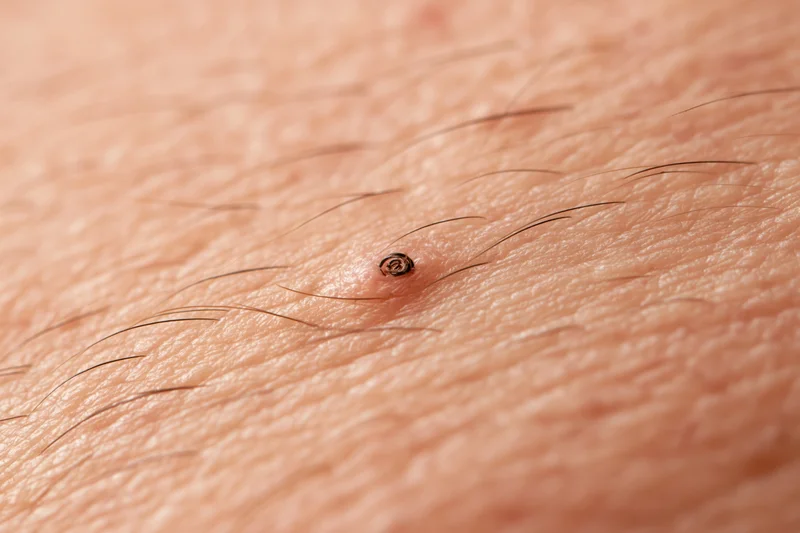 Extreme closeup of human skin surface showing hair follicle and pores