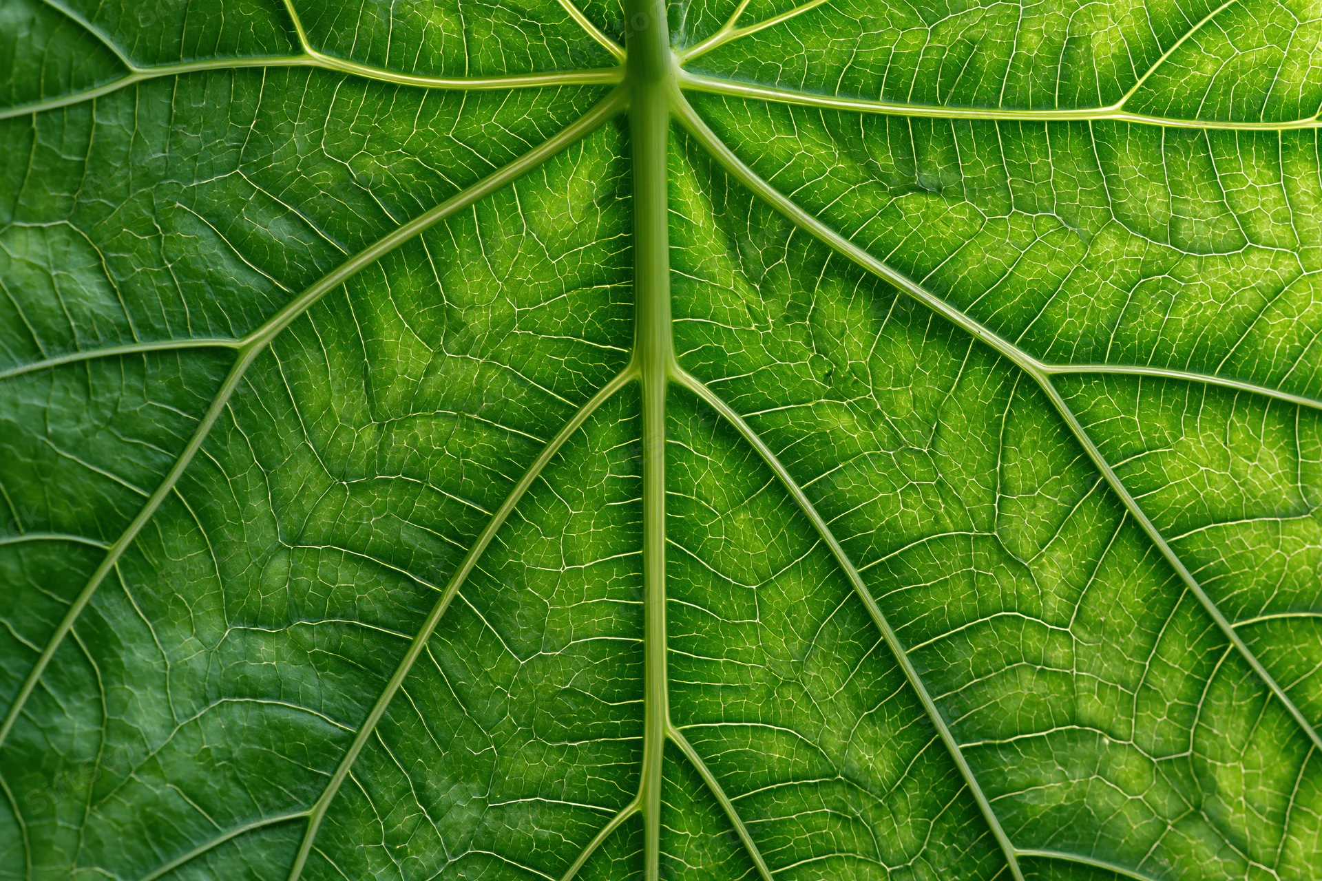 Extreme close-up of a large green leaf showing detailed veins and texture