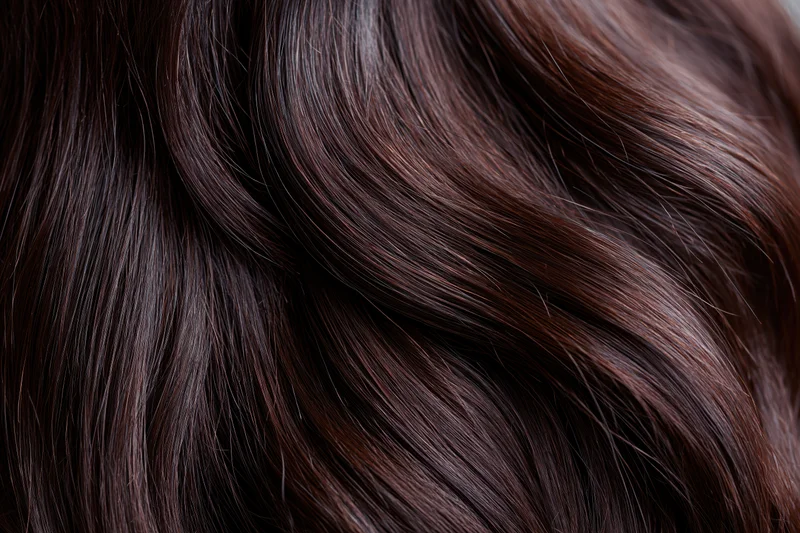 Close-up of dark brown human hair strands showing texture and shine