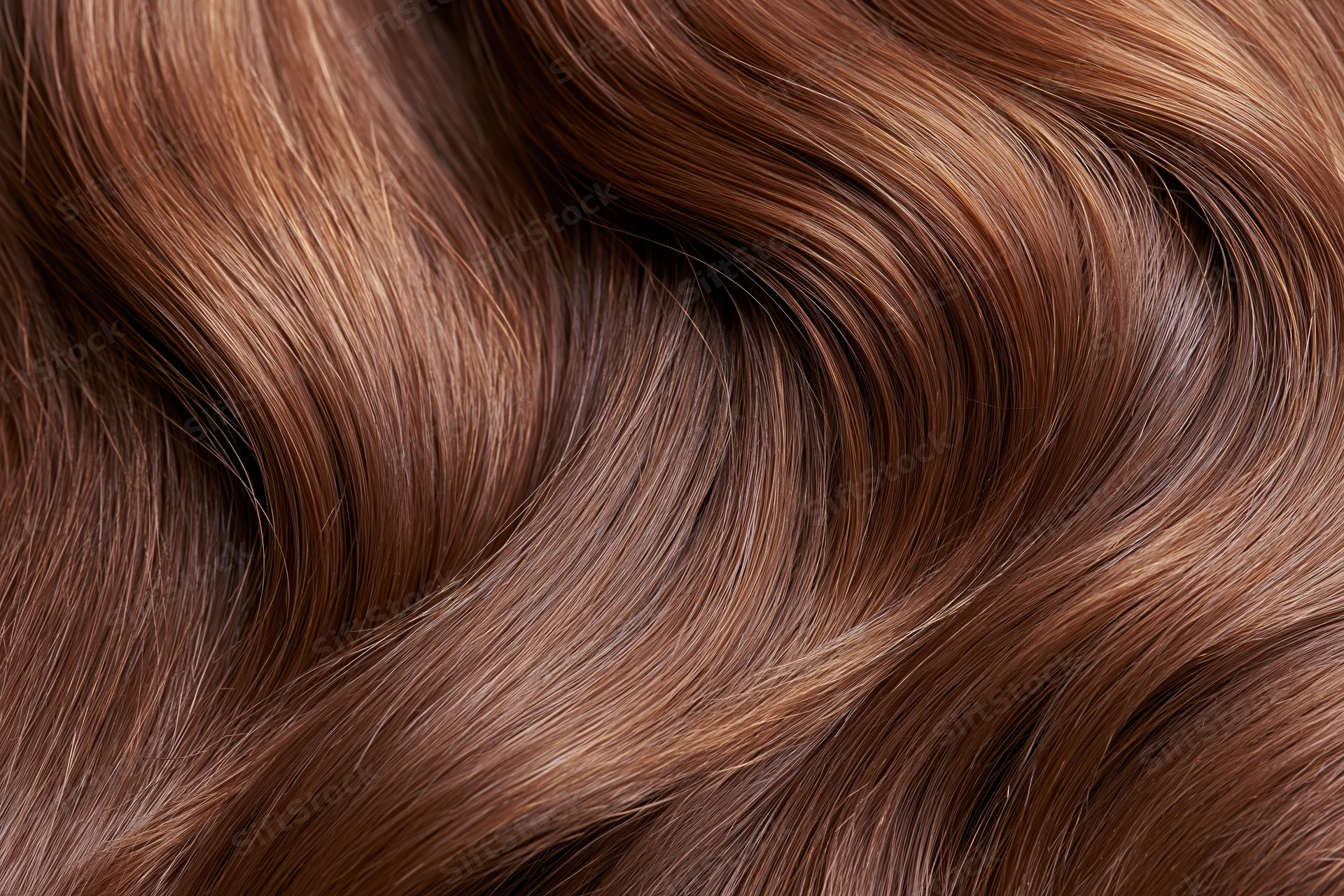 Close-up of smooth wavy brown hair filling the frame
