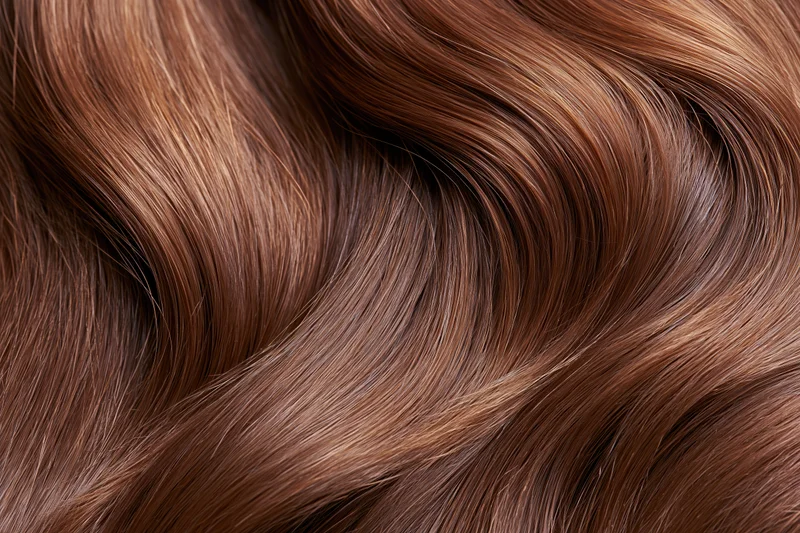 Close-up of smooth wavy brown hair filling the frame
