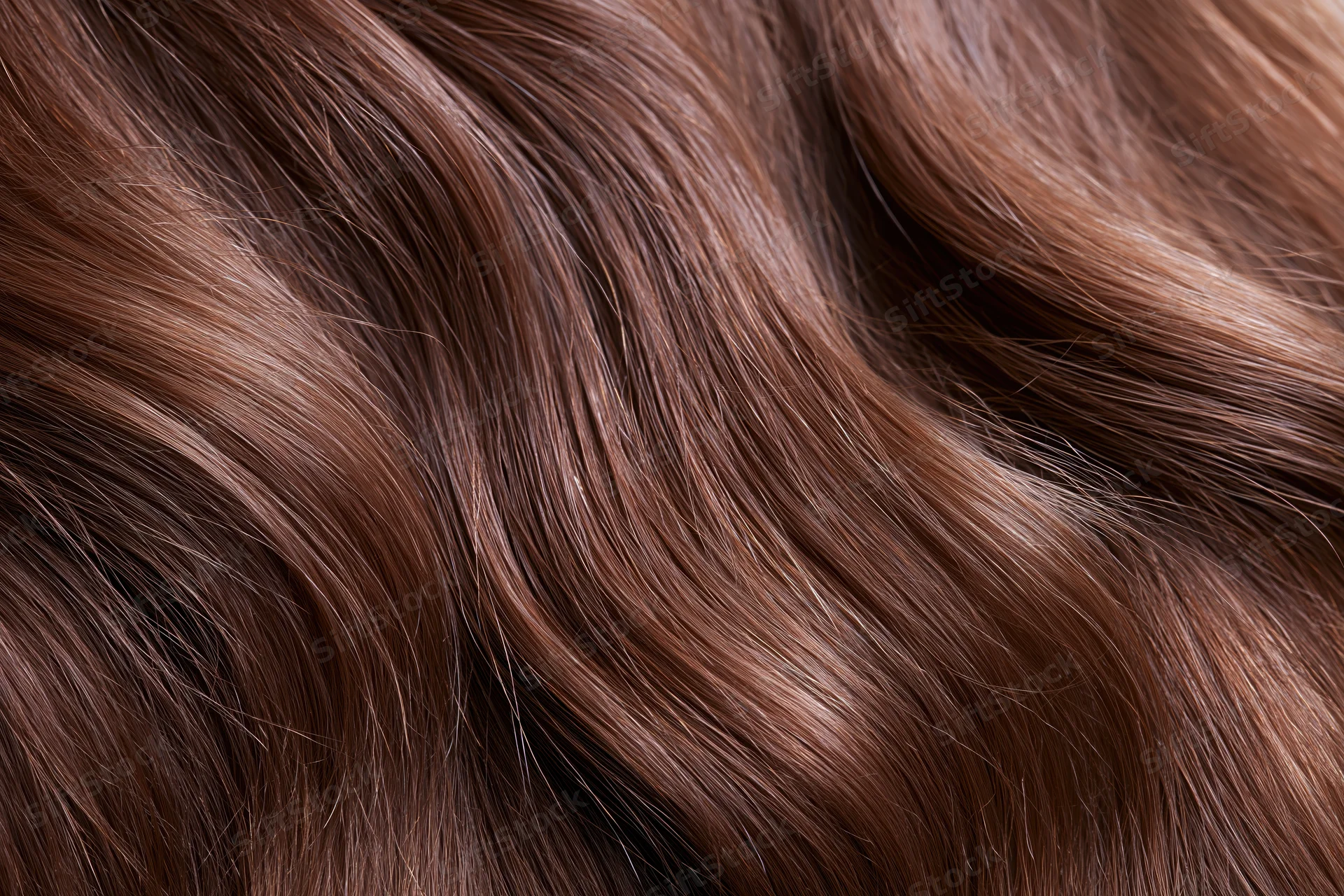 Close-up of smooth wavy brown hair filling the frame
