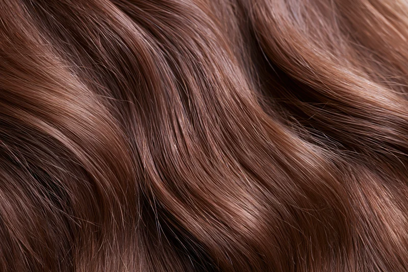 Close-up of smooth wavy brown hair filling the frame