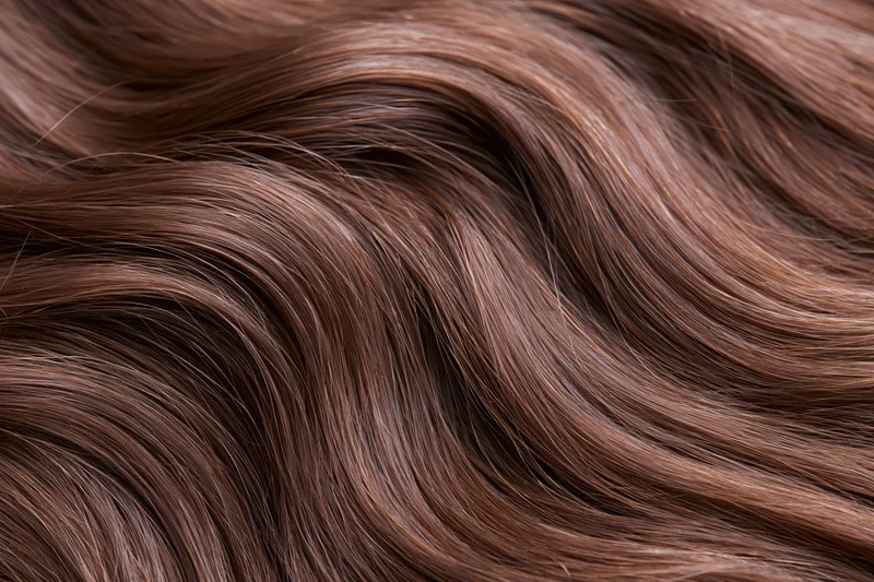Close-up of smooth wavy brown hair filling the frame