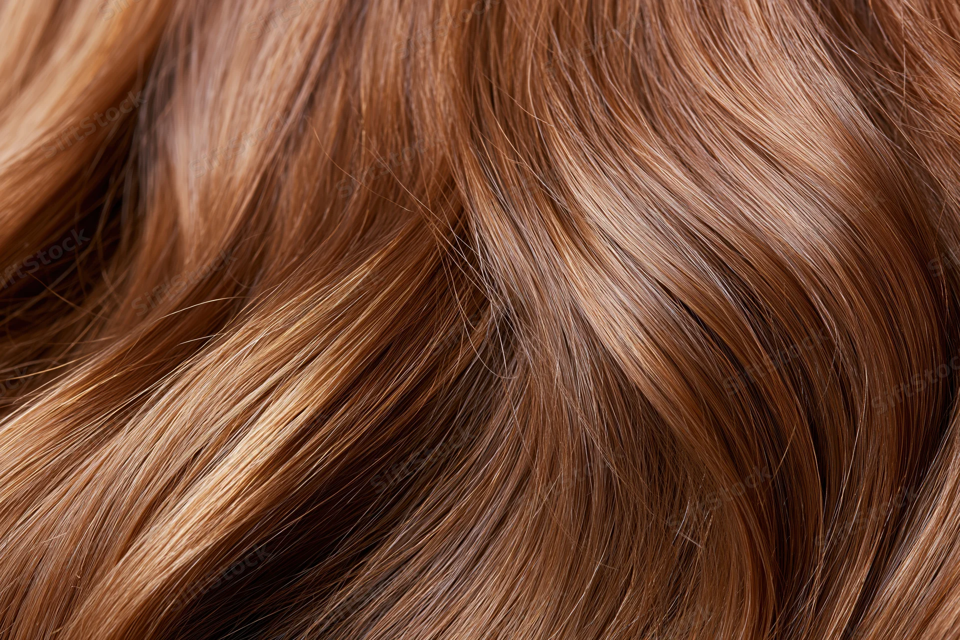 Close-up of smooth wavy brown hair filling the frame