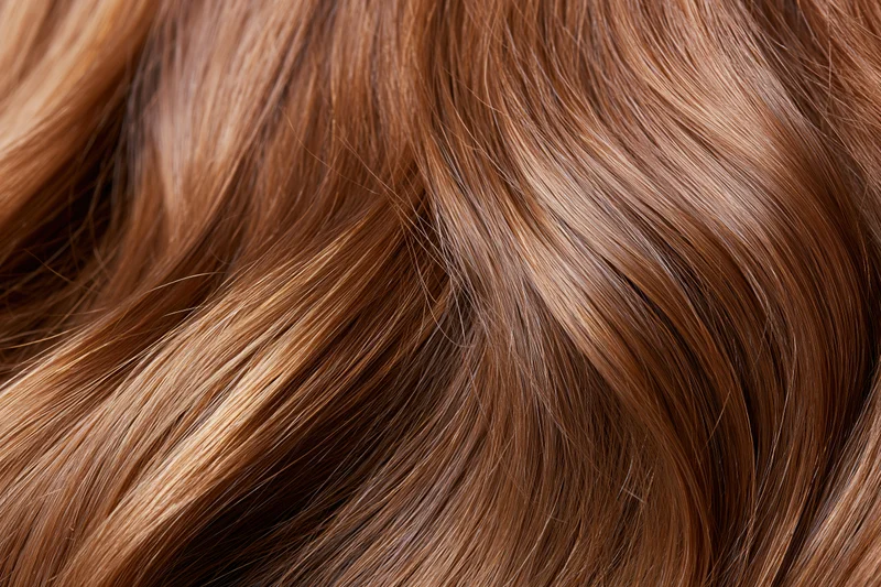 Close-up of smooth wavy brown hair filling the frame