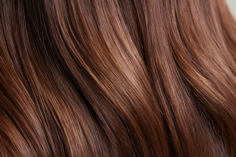 Close-up of straight brown hair strands showing smooth texture and shine