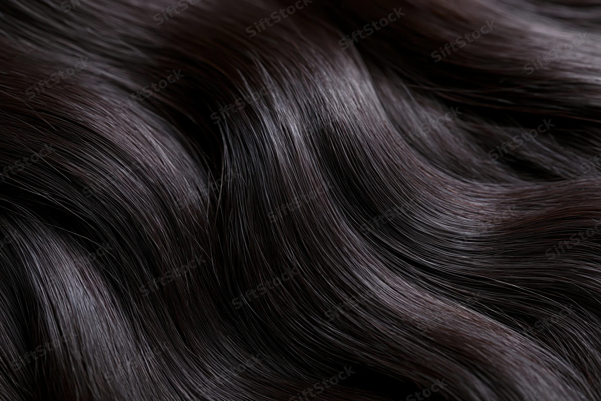 Close-up of straight dark brown-black hair showing glossy texture and smooth waves