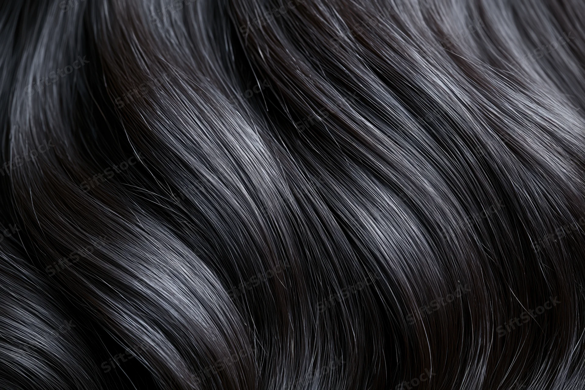 Closeup of straight dark brown-black hair with glossy texture