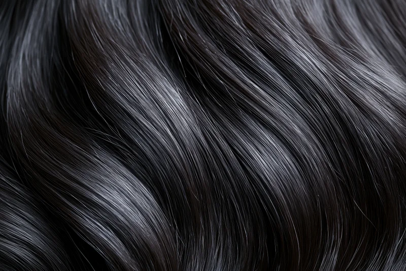 Closeup of straight dark brown-black hair with glossy texture