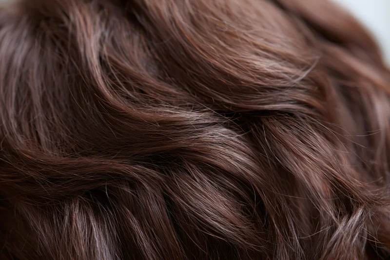 Closeup of wavy brown human hair filling the frame