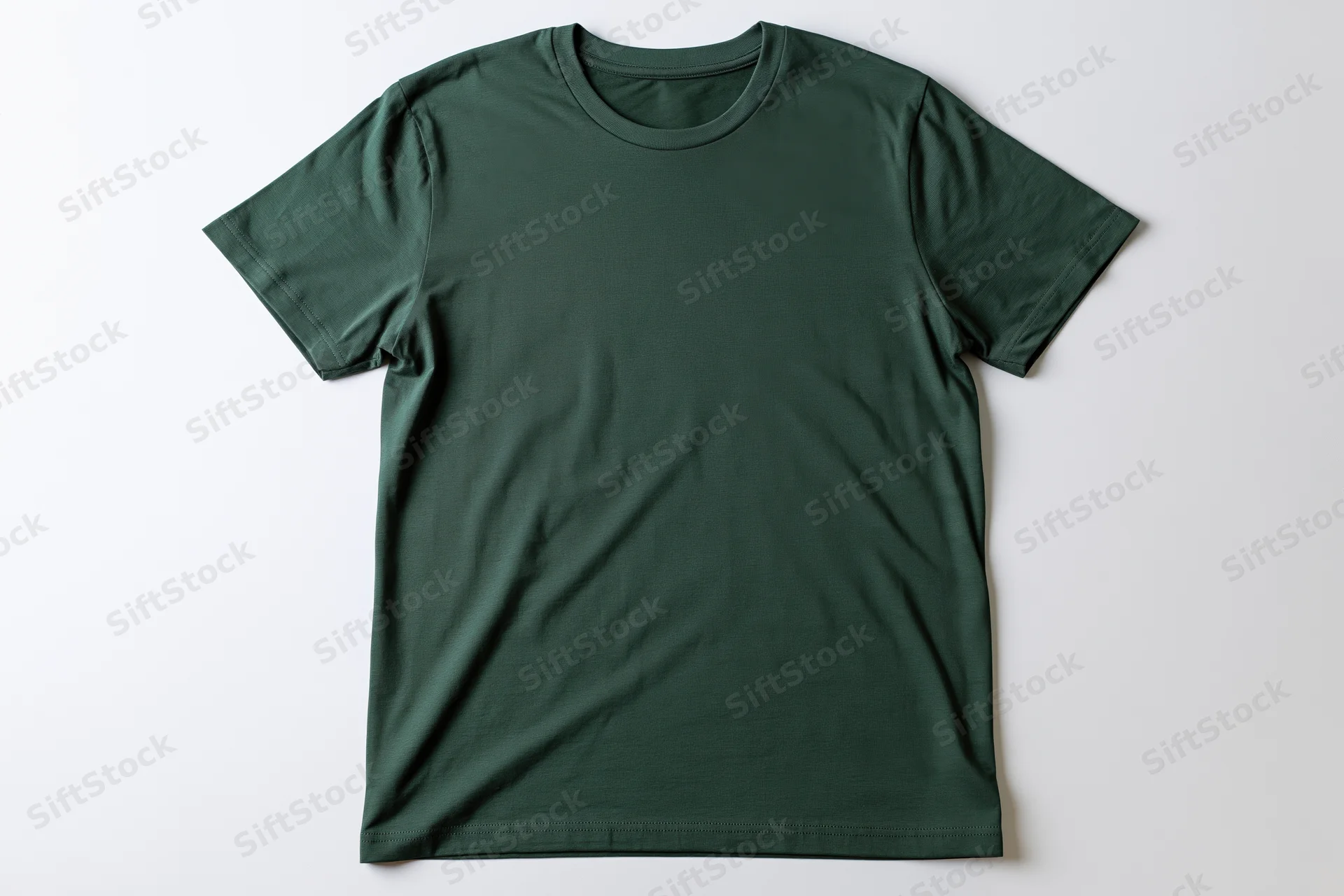 Plain forest green cotton crew-neck t-shirt laid flat on white background