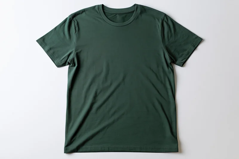 Plain forest green cotton crew-neck t-shirt laid flat on white background