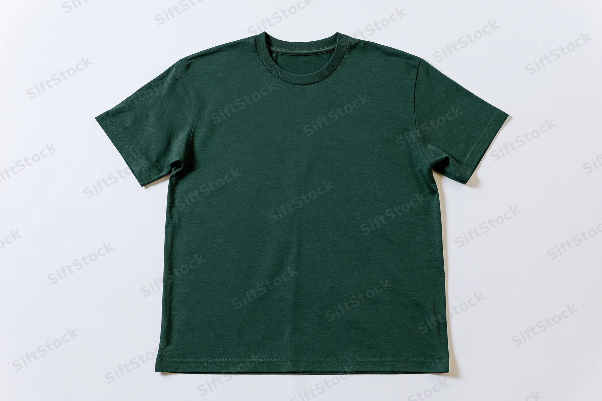 Plain forest green cotton crew-neck t-shirt laid flat on white background