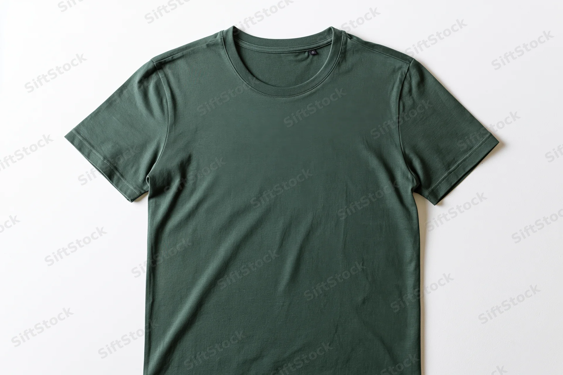 Plain forest green cotton crew-neck t-shirt laid flat on white background