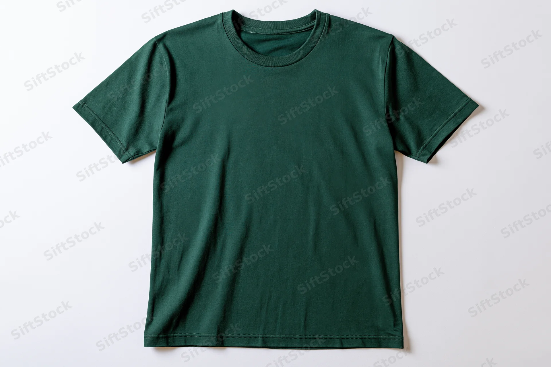 Plain forest green cotton crew-neck t-shirt laid flat on white background