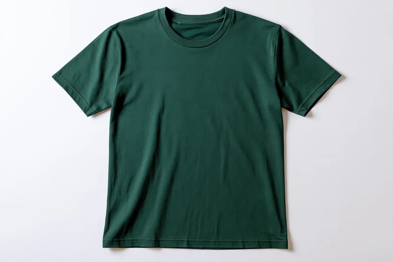 Plain forest green cotton crew-neck t-shirt laid flat on white background