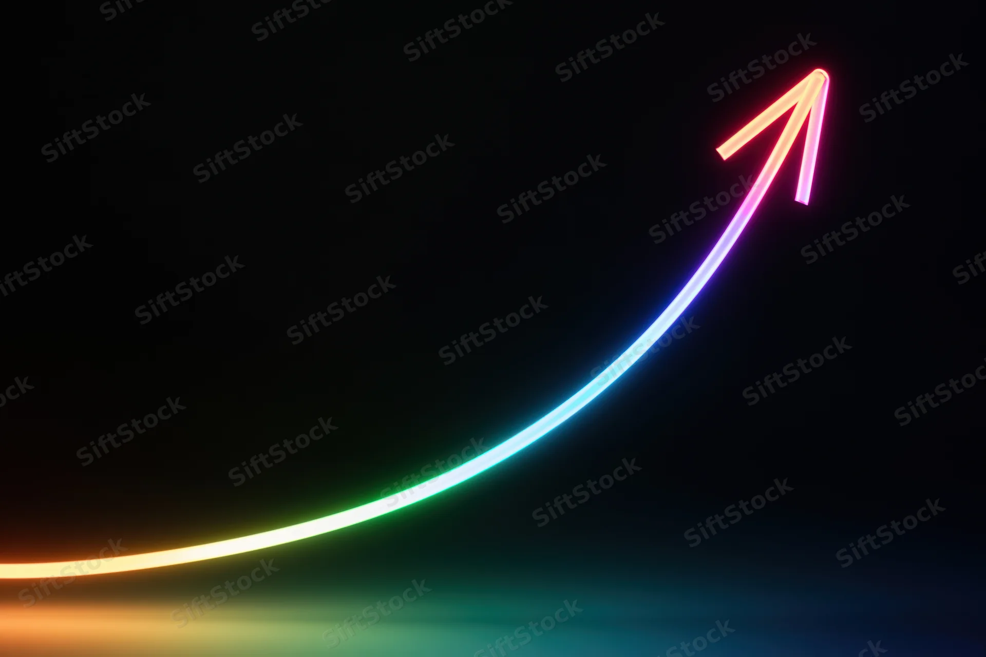 Glowing neon arrow curving upward against black background