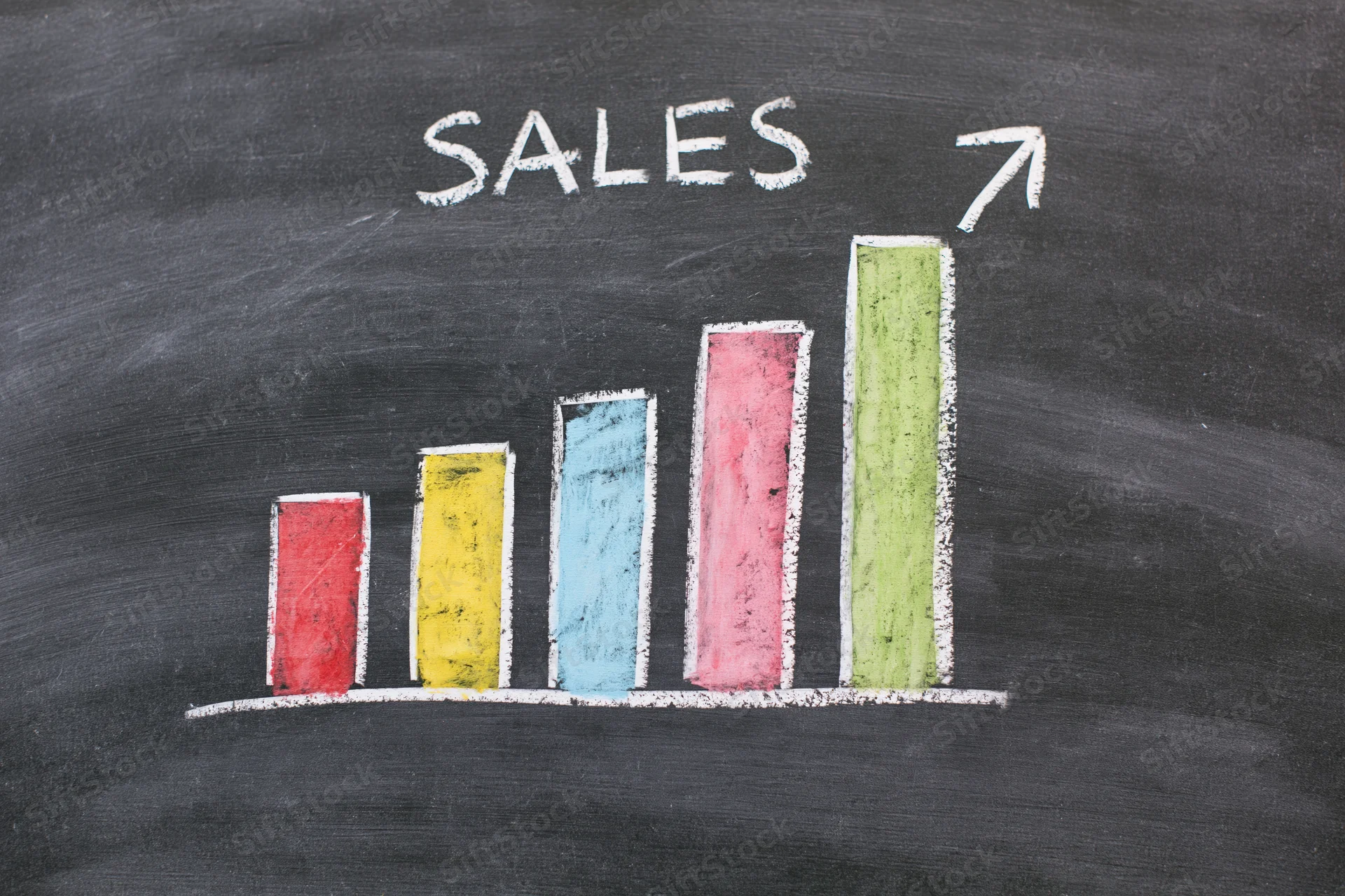 Hand-drawn chalk bar chart showing increasing sales on a blackboard