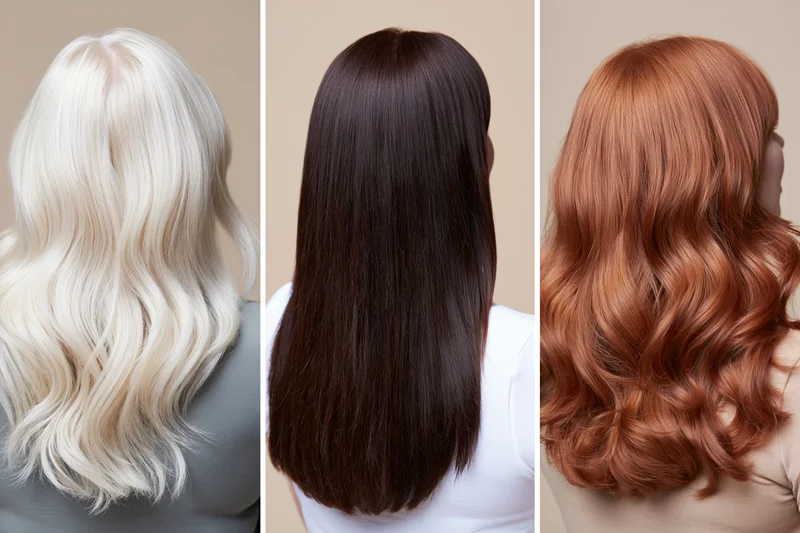 Three women from behind showing long blonde, brunette and redhead hair styles