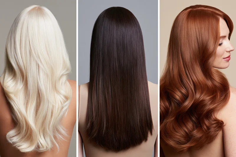 Three women from behind showing long blonde, brunette and redhead hair styles