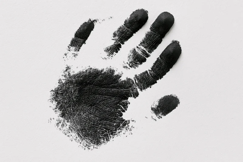 Black ink handprint of a child's right hand on white paper