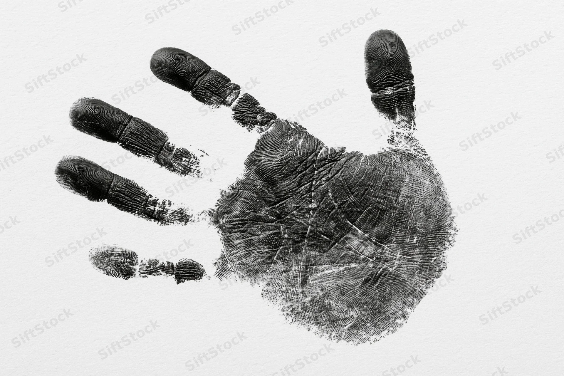 Black ink handprint of a child's right hand on white paper