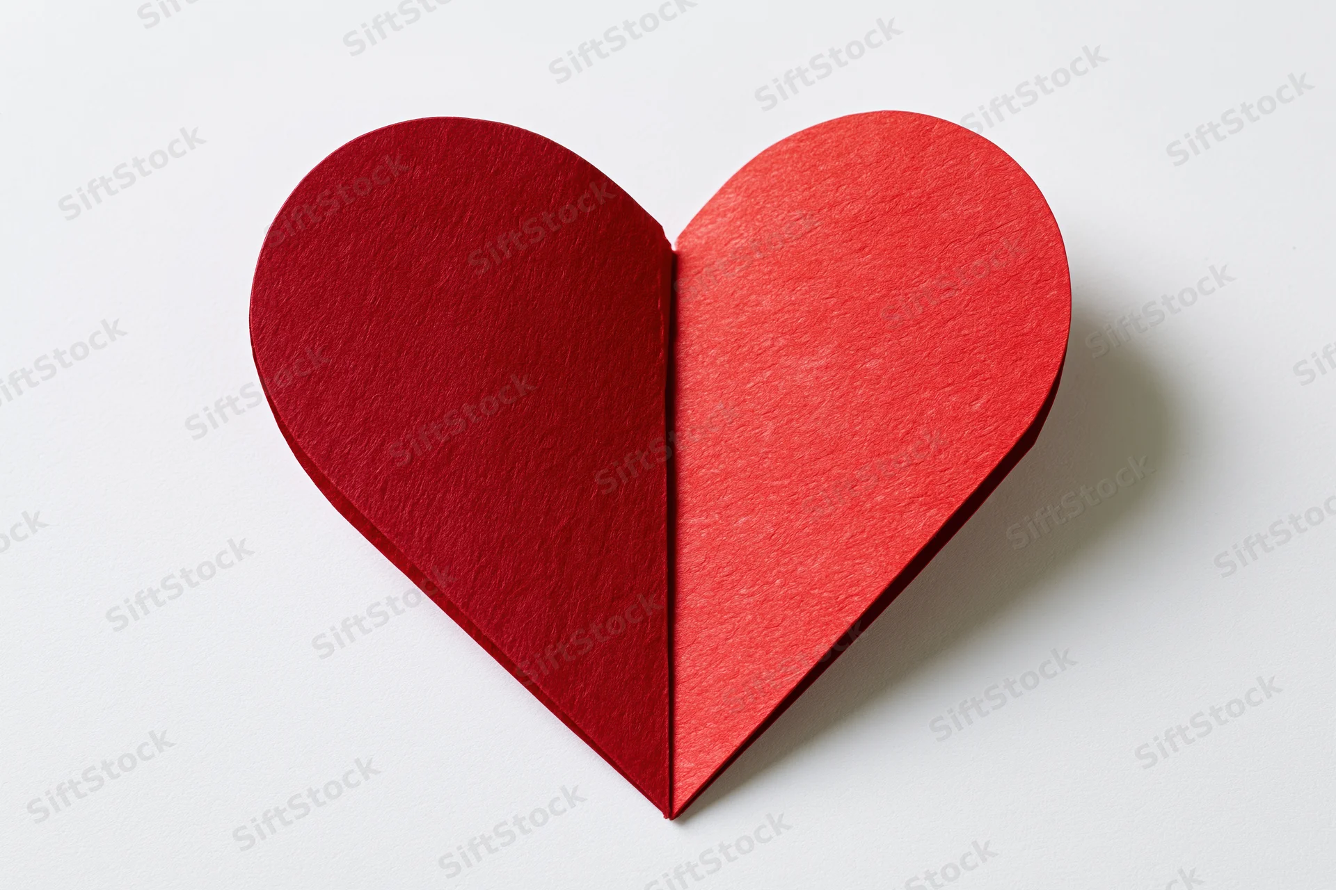 Folded red paper heart centered on plain white background