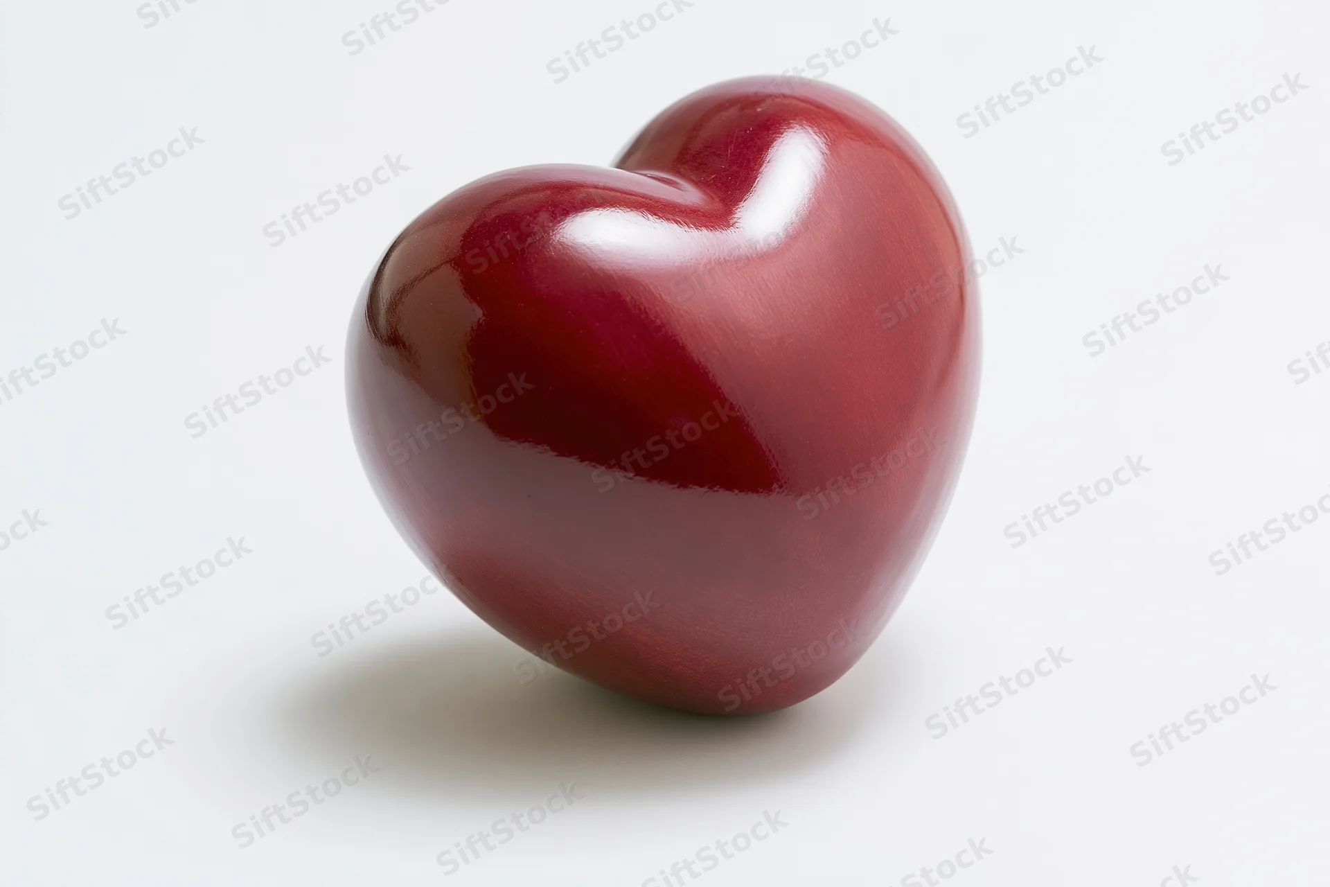 Glossy red heart-shaped object centered on white background with copyspace