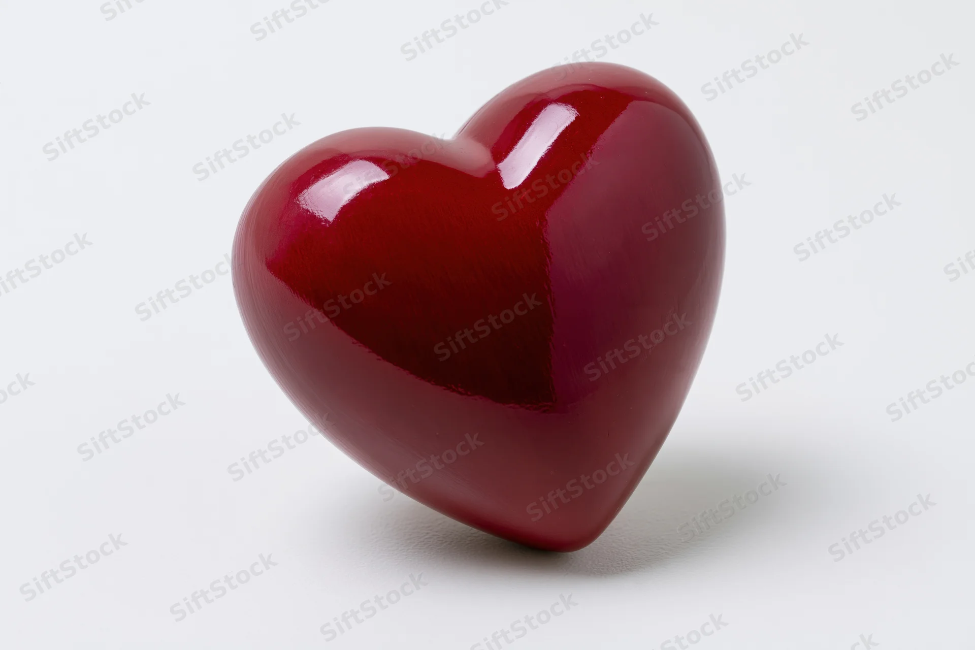 Glossy red heart-shaped object centered on white background