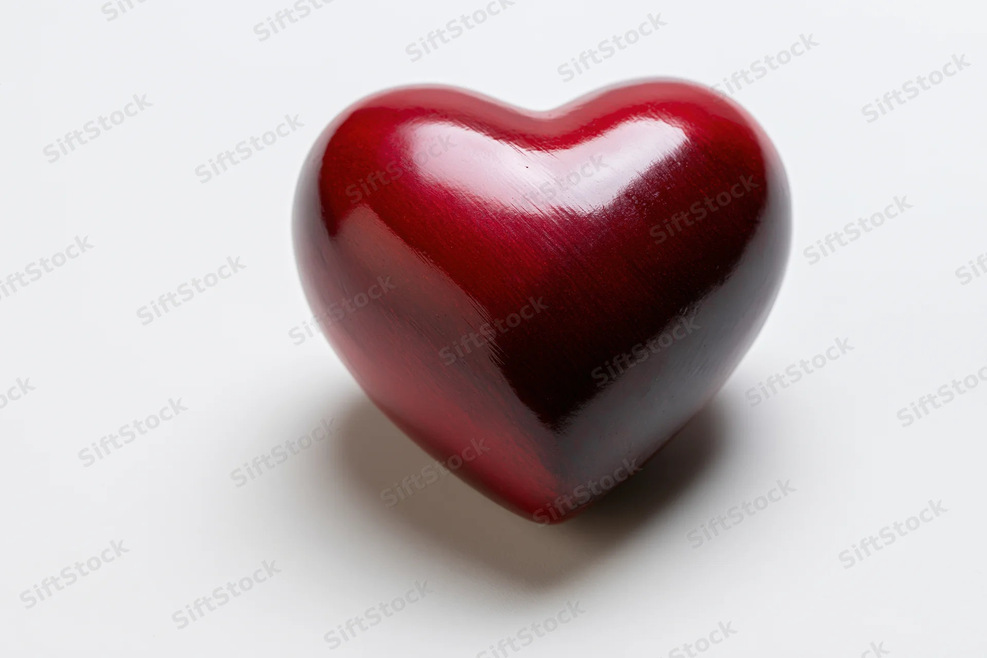 Glossy red heart-shaped object centered on white background