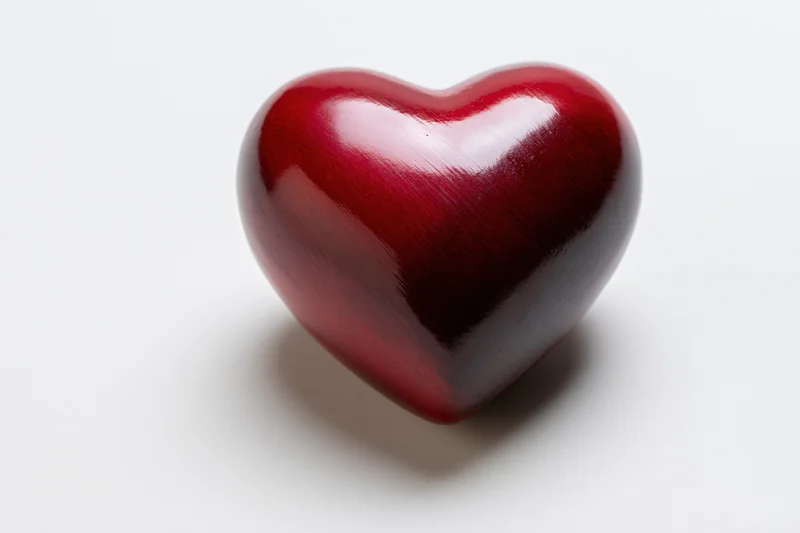 Glossy red heart-shaped object centered on white background