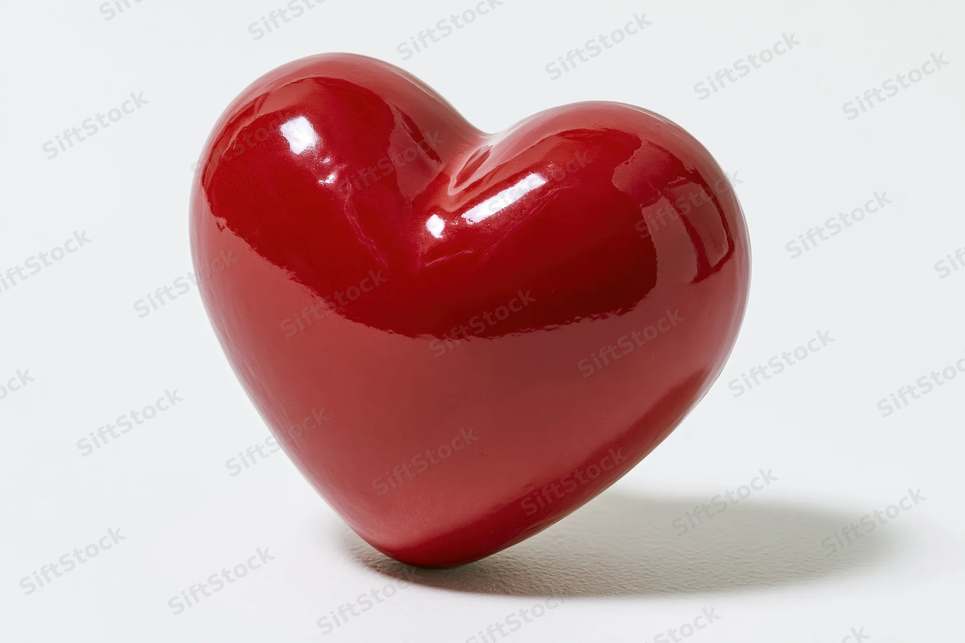 Glossy red ceramic heart object centered on white background