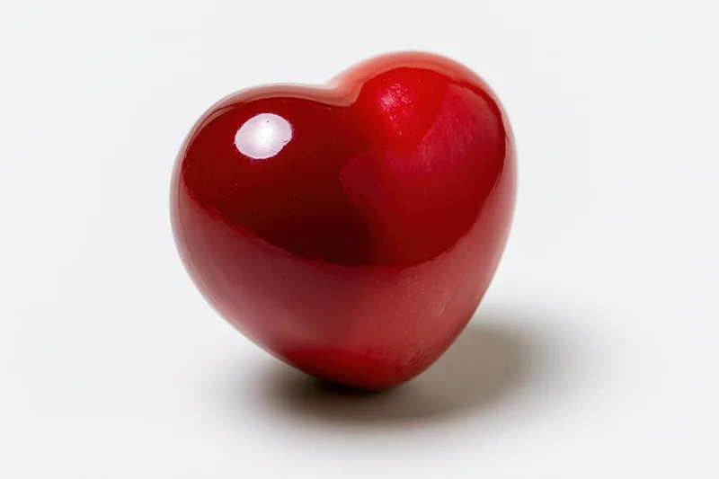 Glossy red heart-shaped object centered on white background