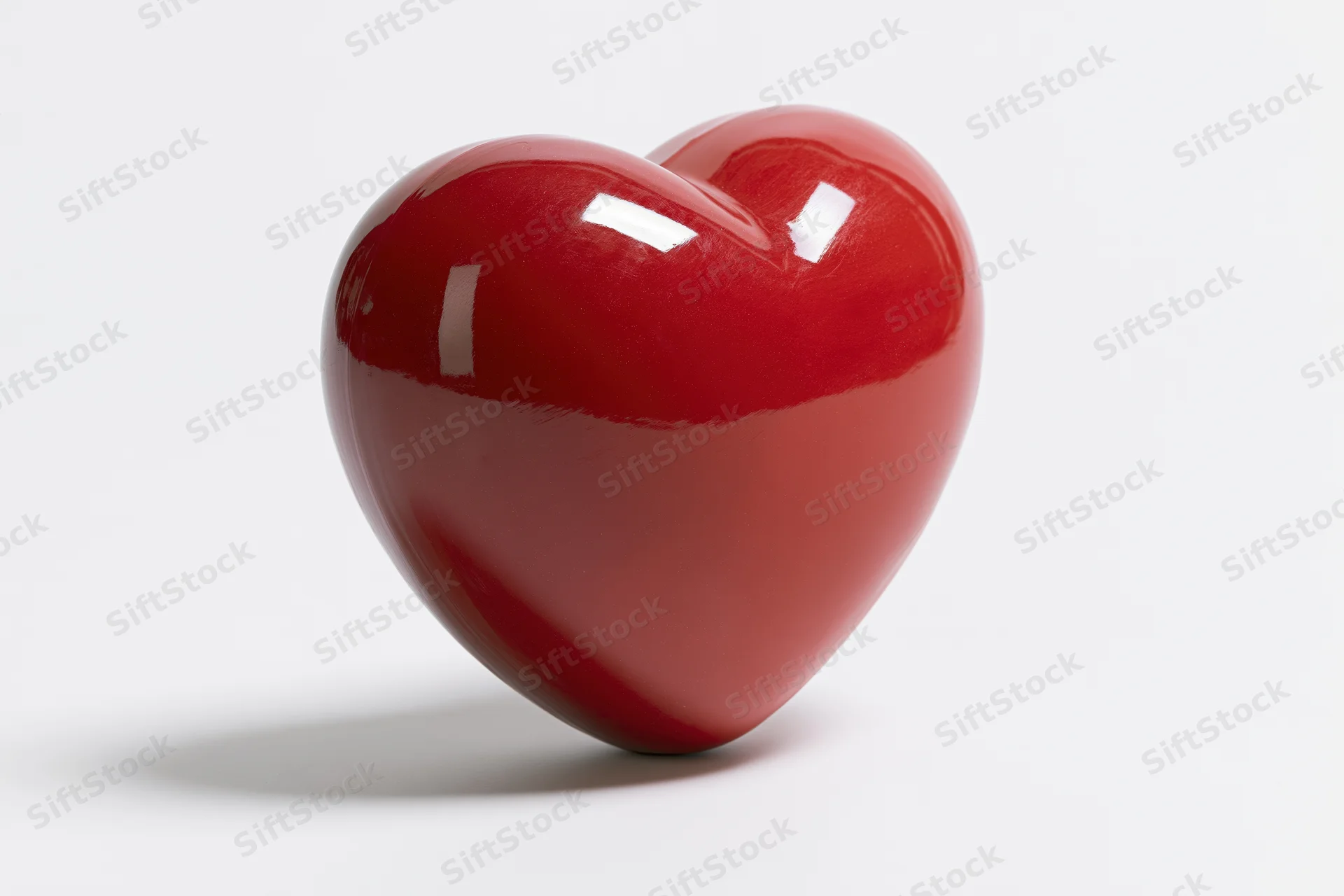 Glossy red heart-shaped object centered on white background