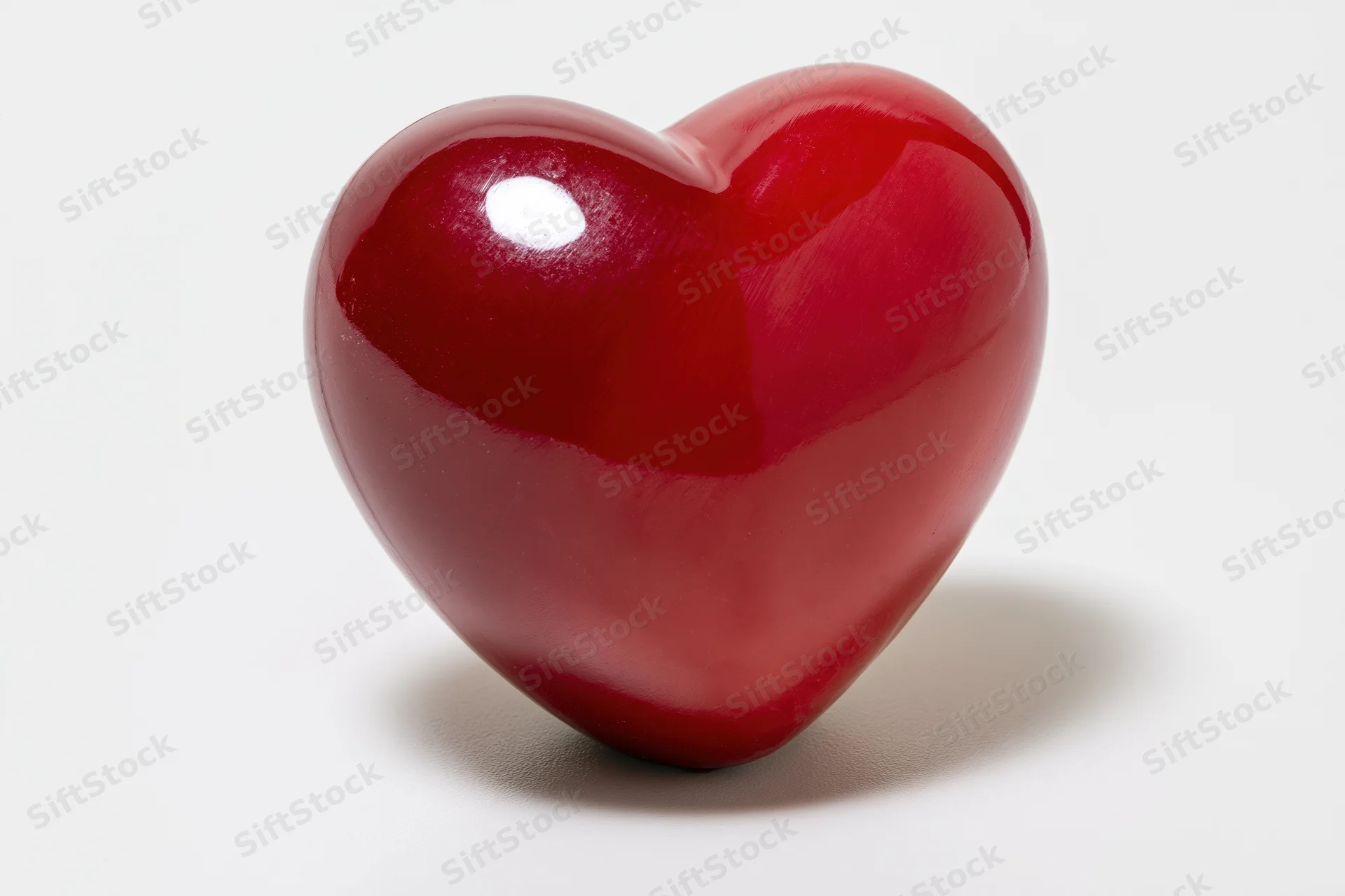 Glossy red heart-shaped object centered on white background