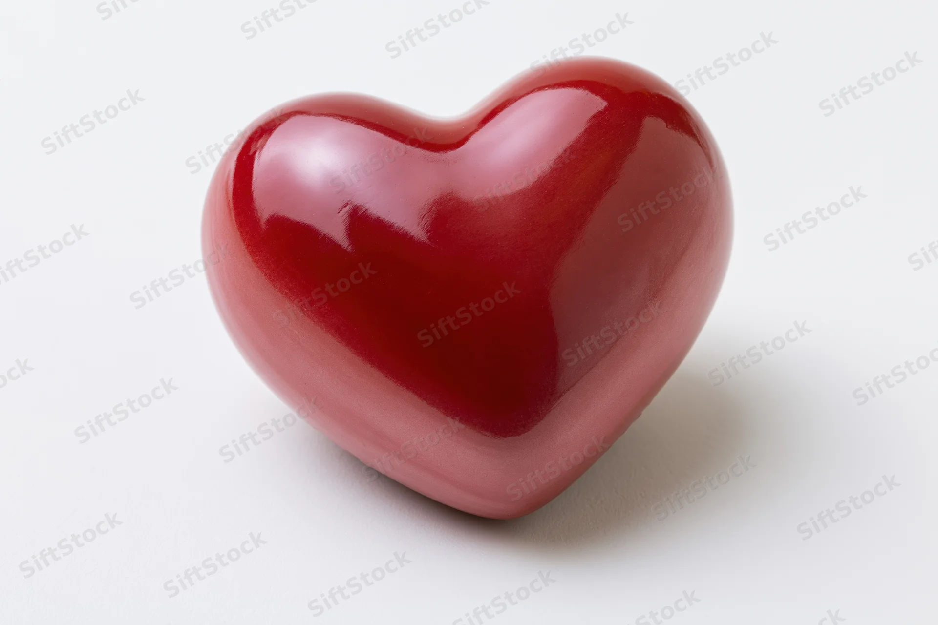 Glossy red heart-shaped object centered on pure white background