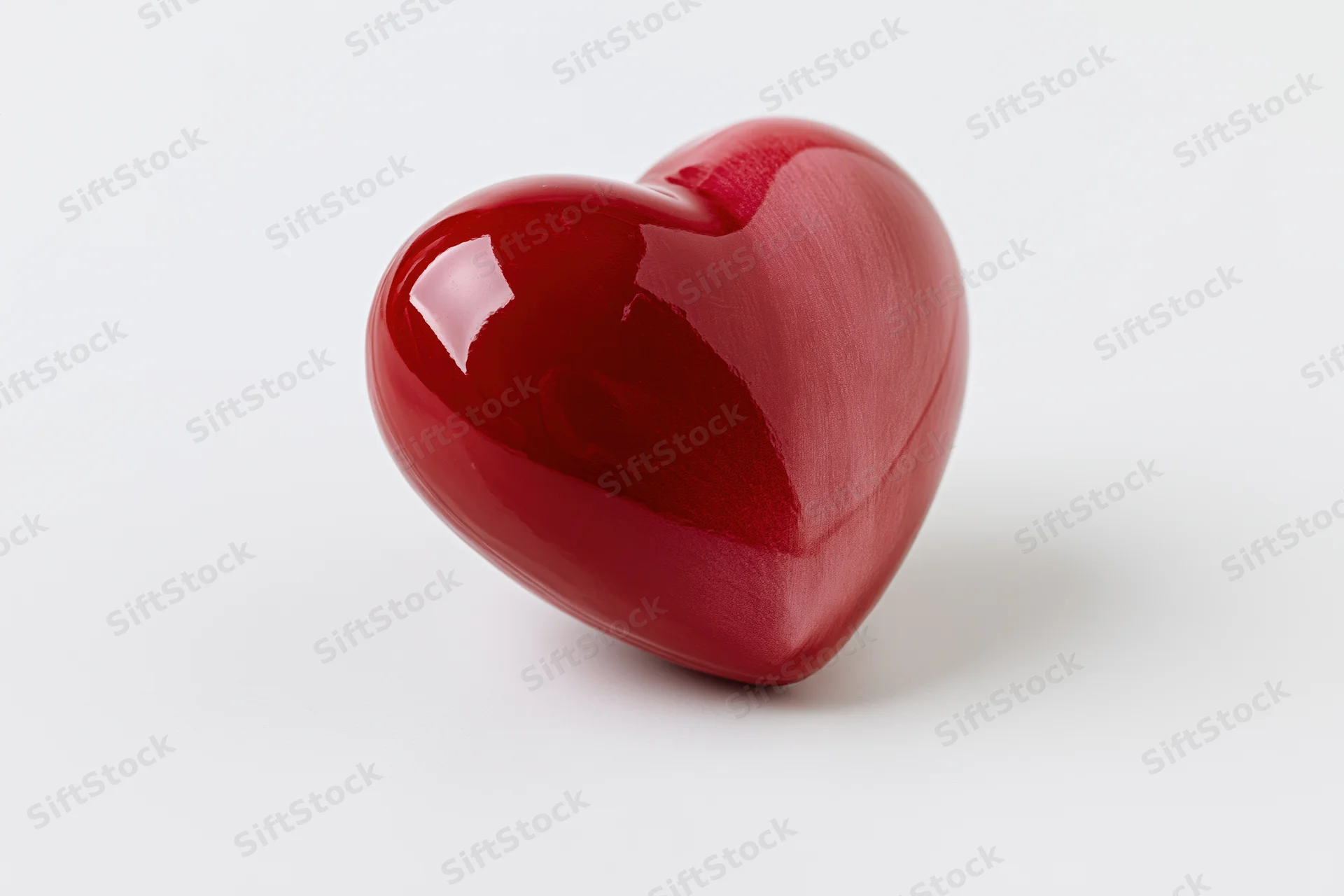 Glossy red heart-shaped object centered on a pure white background