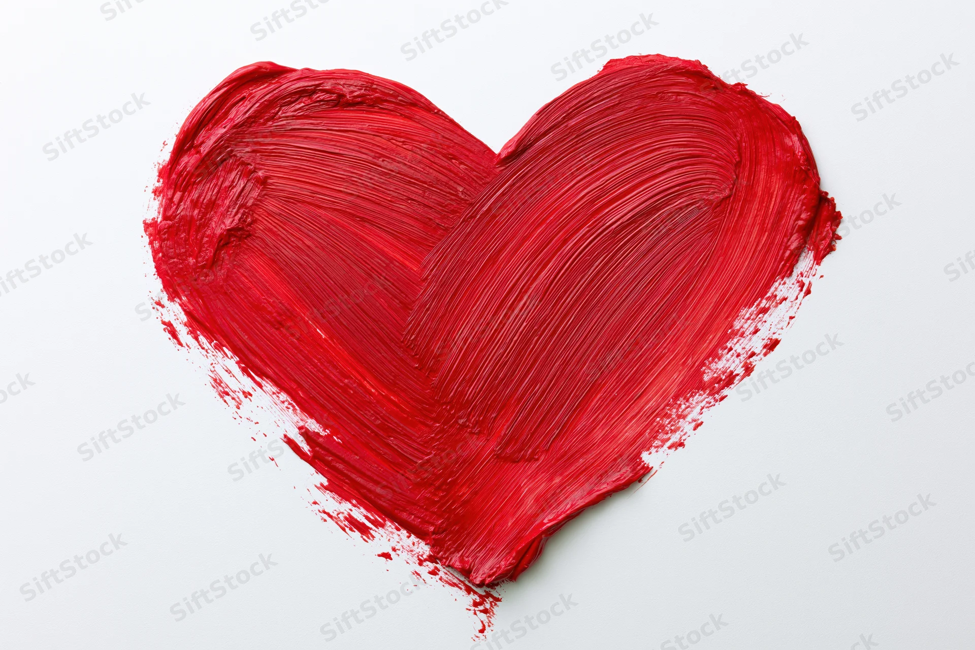 Hand-painted red heart with visible brushstrokes on a plain white background