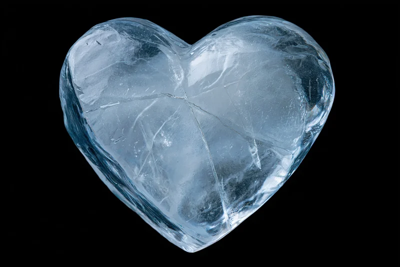 Heart-shaped ice block centered on black background